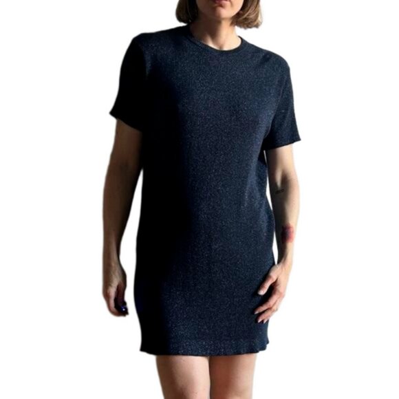 Frank & Oak Blue Sparkly Knit Shirt Dress - Picture 1 of 11